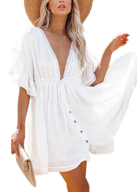 Kvinders Boho Shift Kjole med Flæser og Snøre 0