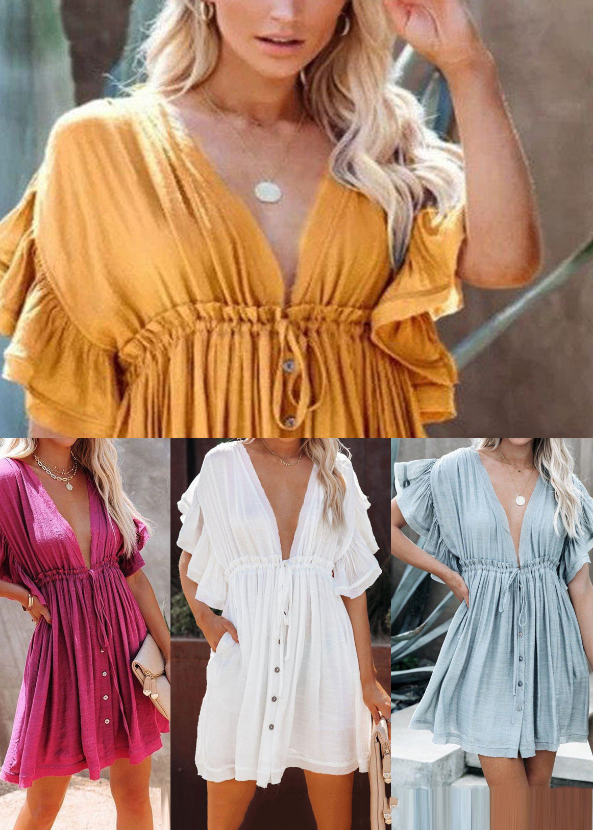 Kvinders Boho Shift Kjole med Flæser og Snøre 4