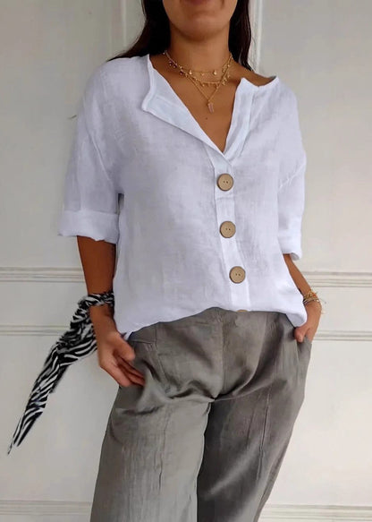 Kvinders Boho Top med V-hals og Patchwork Print 1