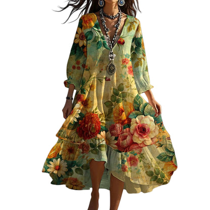 Kvinders Boho V-hals Sommerkjole Vintage-Inspireret Design 0