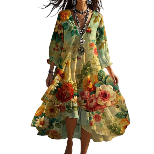 Kvinders Boho V-hals Sommerkjole Vintage-Inspireret Design 0