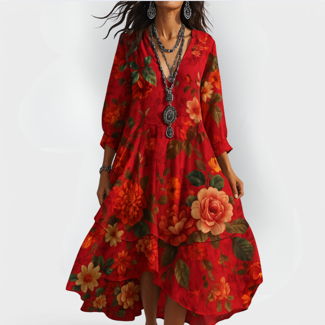 Kvinders Boho V-hals Sommerkjole Vintage-Inspireret Design 1