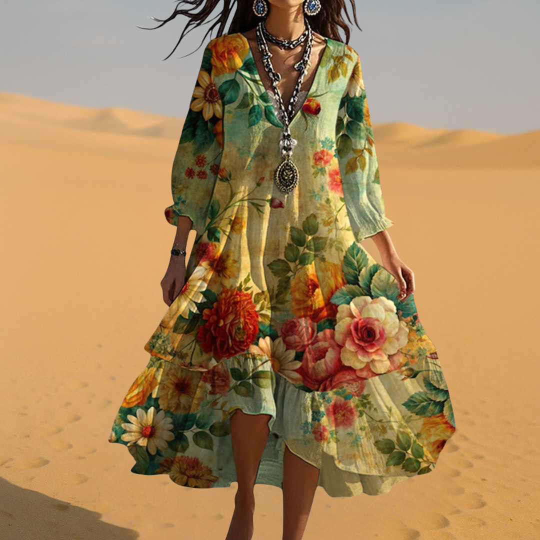Kvinders Boho V-hals Sommerkjole Vintage-Inspireret Design 2