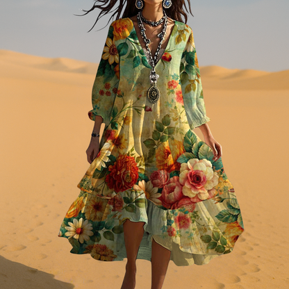 Kvinders Boho V-hals Sommerkjole Vintage-Inspireret Design 2
