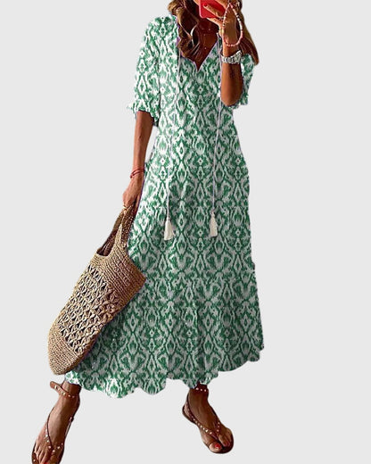 Kvinders Boho Vintage Sommerkjole Med V-Udskæring 1