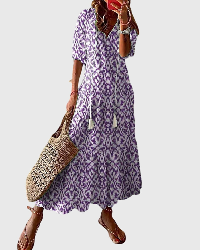 Kvinders Boho Vintage Sommerkjole Med V-Udskæring 2