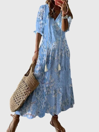 Kvinders Boho Vintage Sommerkjole Med V-Udskæring 4