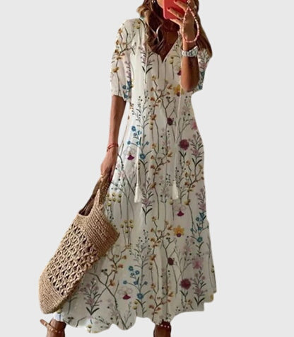 Kvinders Boho Vintage Sommerkjole Med V-Udskæring 6