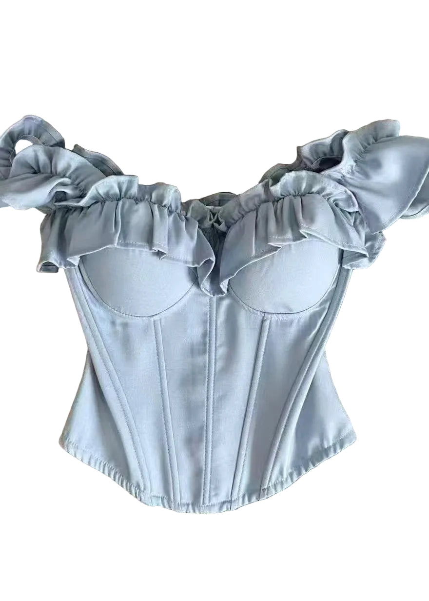 Kvinders Bustier Top Med Flæser Og Fiskebensmønster 0
