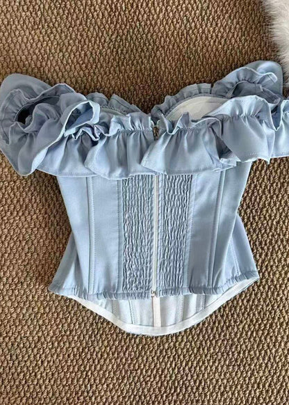 Kvinders Bustier Top Med Flæser Og Fiskebensmønster 1