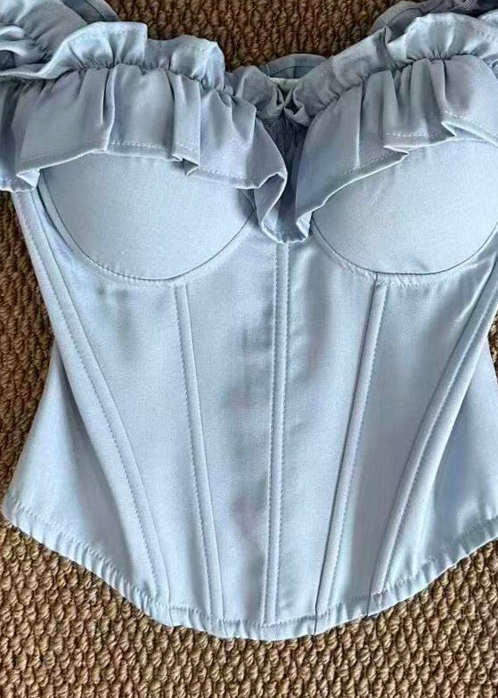 Kvinders Bustier Top Med Flæser Og Fiskebensmønster 2