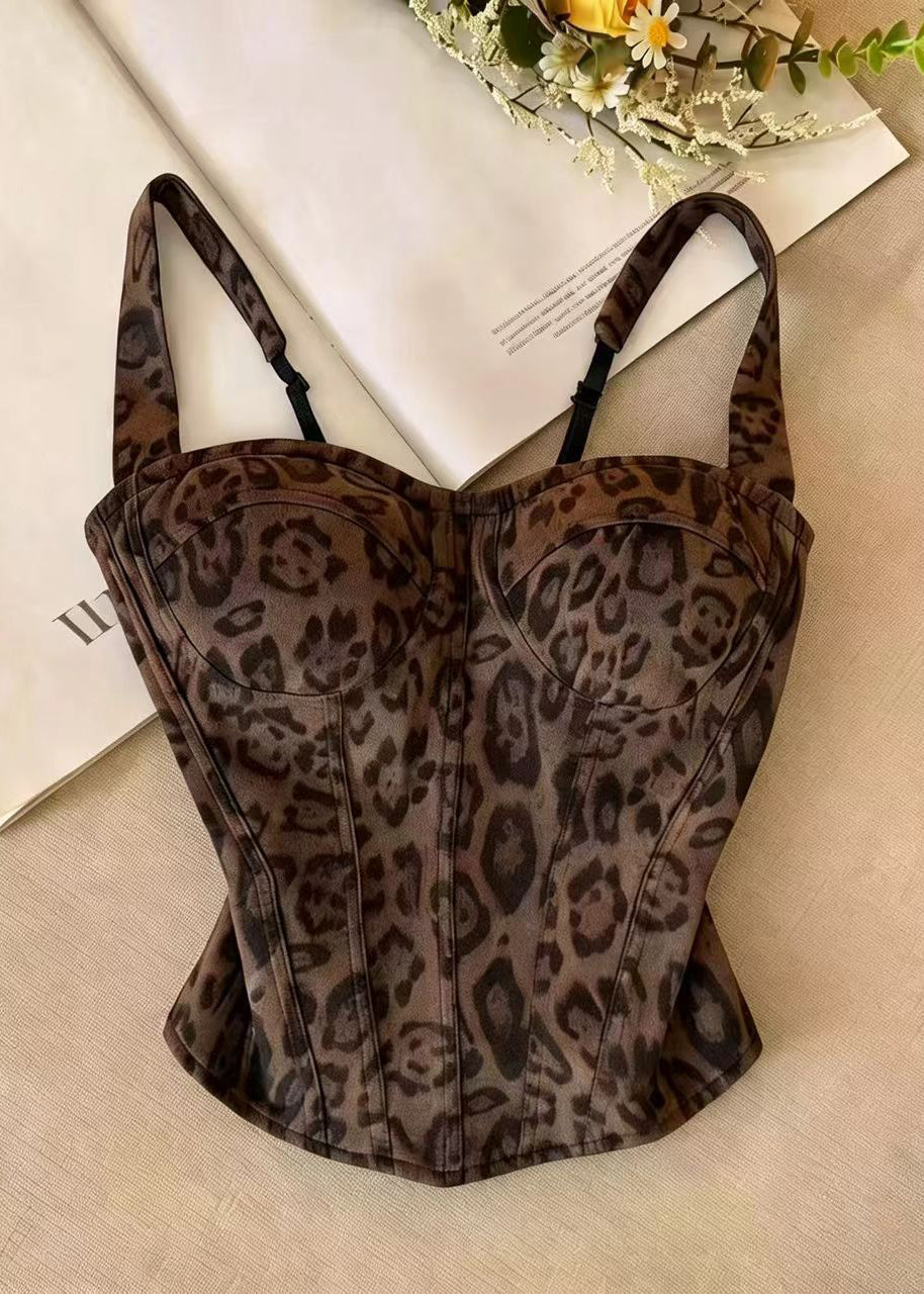 Kvinders Bustier Top med Leopardmønster og Fishbone Design 0