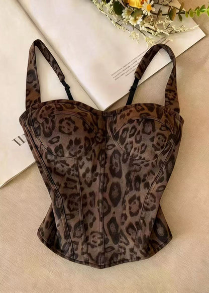 Kvinders Bustier Top med Leopardmønster og Fishbone Design 0