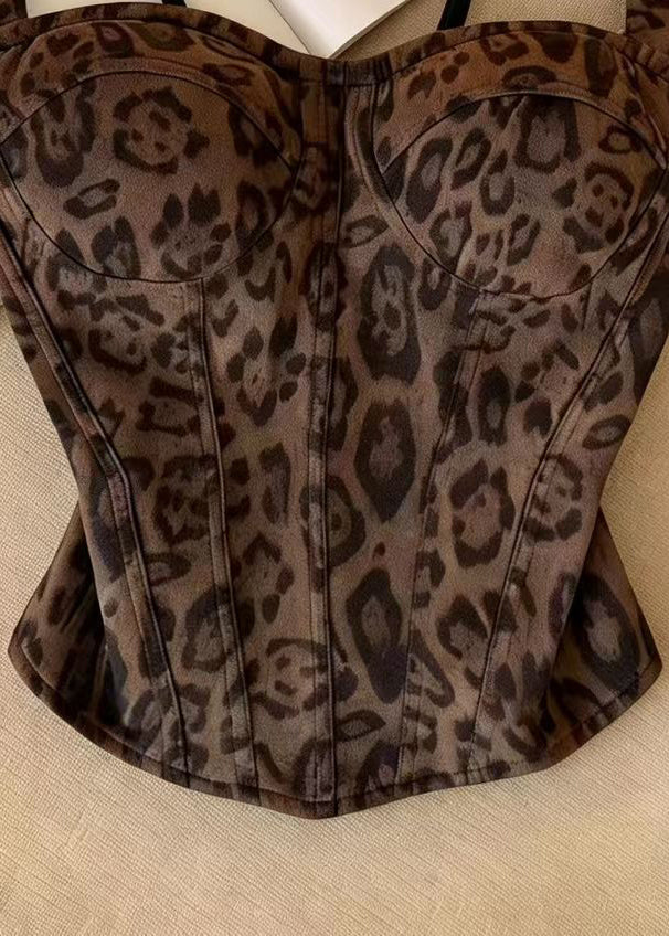 Kvinders Bustier Top med Leopardmønster og Fishbone Design 1