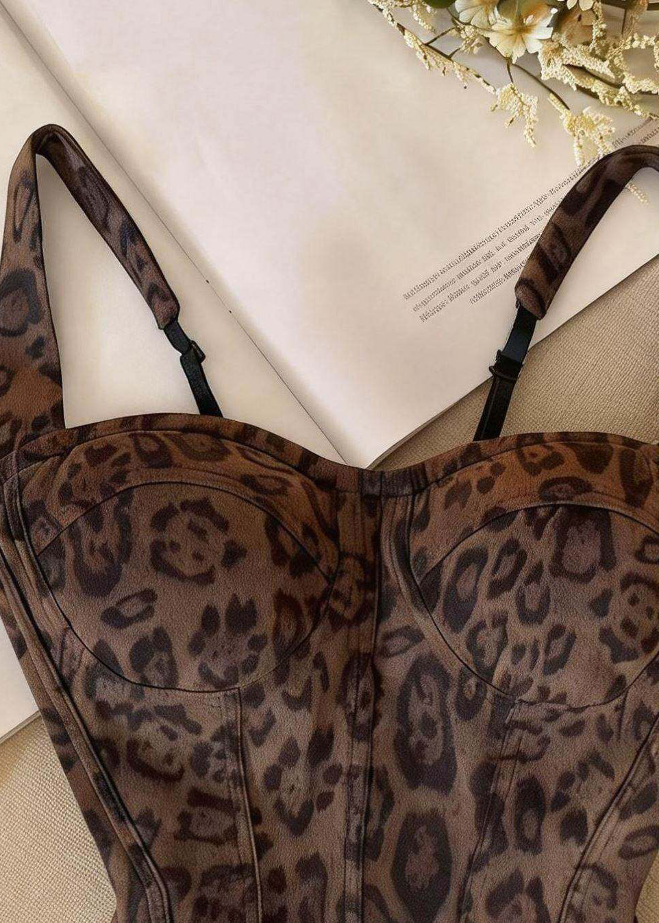 Kvinders Bustier Top med Leopardmønster og Fishbone Design 2