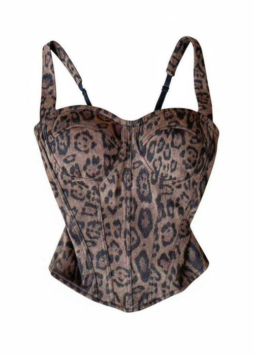 Kvinders Bustier Top med Leopardmønster og Fishbone Design 4