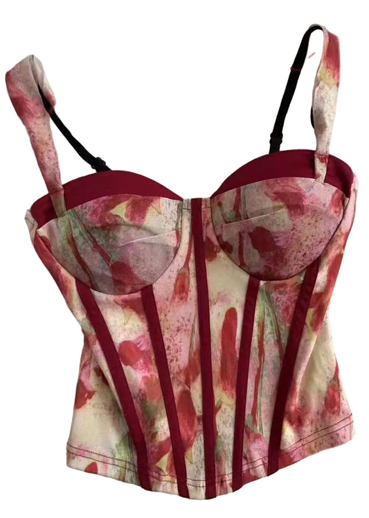 Kvinders Bustier Top med Print og Tyl 0