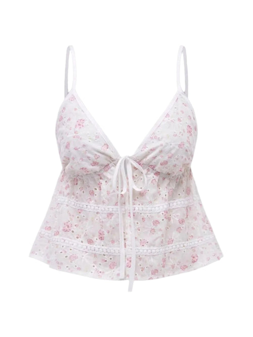 Kvinders Cami Top Blomsterprint Knyttet Polyester Spandex 0