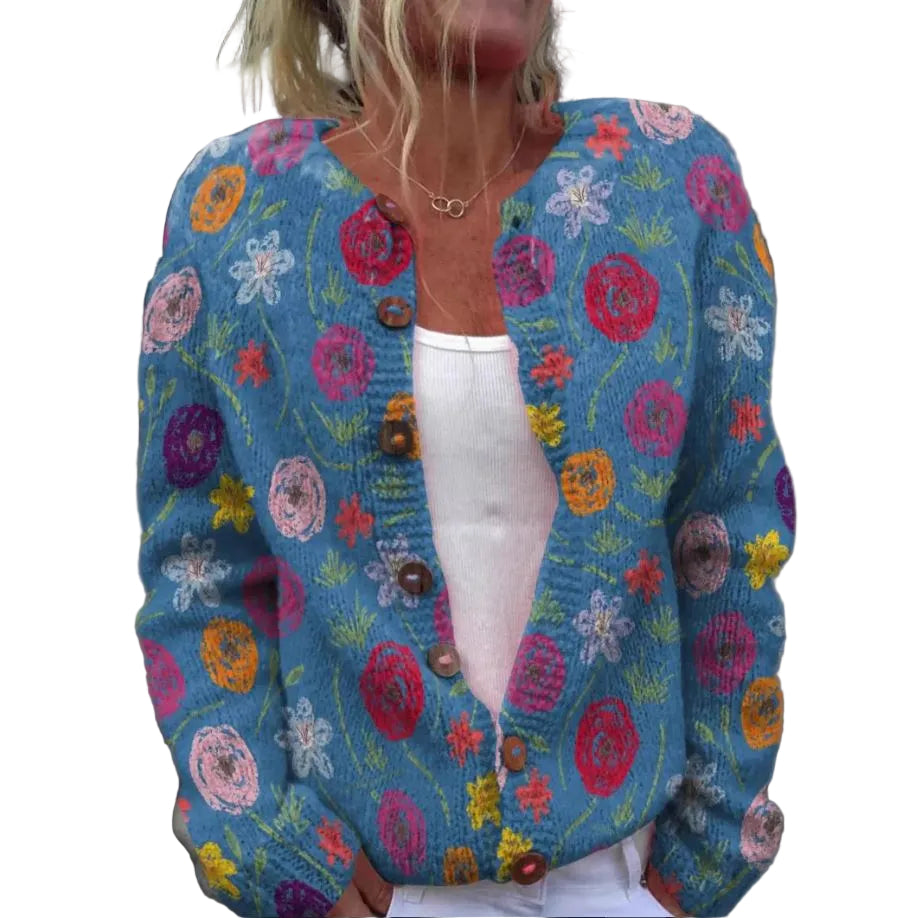 Kvinders Cardigan Blomstermønster Afslappet 0