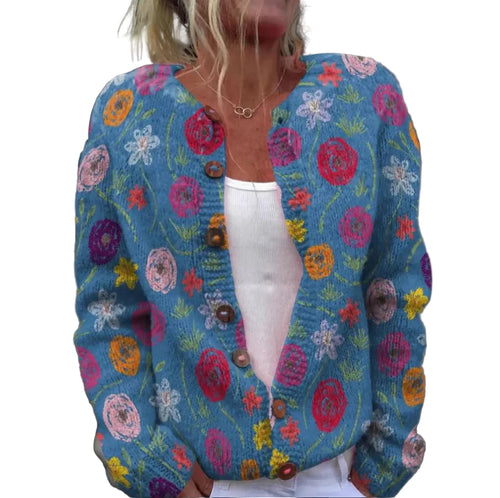 Kvinders Cardigan Blomstermønster Afslappet 0