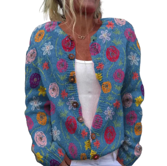 Kvinders Cardigan Blomstermønster Afslappet 0