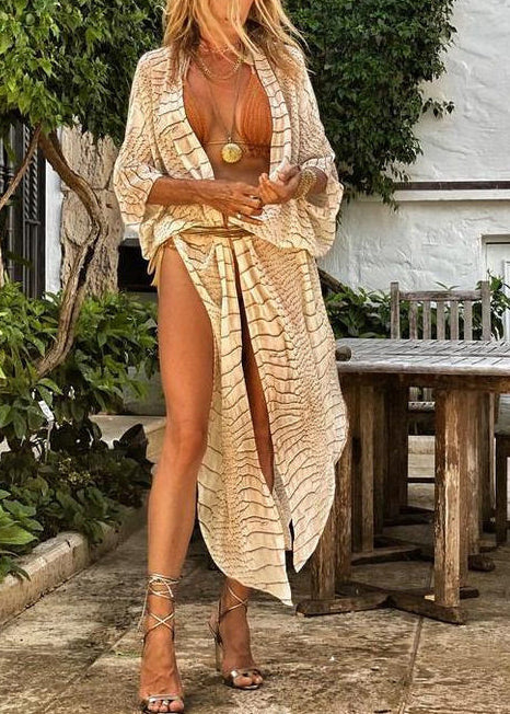 Kvinders Cardigan Boho Stribet Sideåben 1