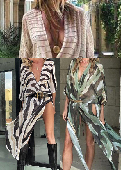 Kvinders Cardigan Boho Stribet Sideåben 4