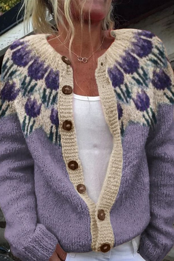 Kvinders Cardigan med Blomsterdesign 1