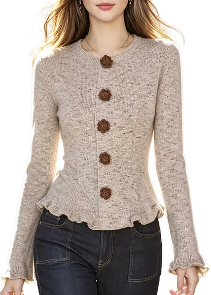 Kvinders Cardigan med Flæser og Patchwork Design 0