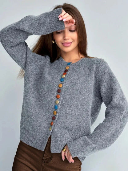 Kvinders Cardigan med Knap Accent Vest-inspireret Stil 1