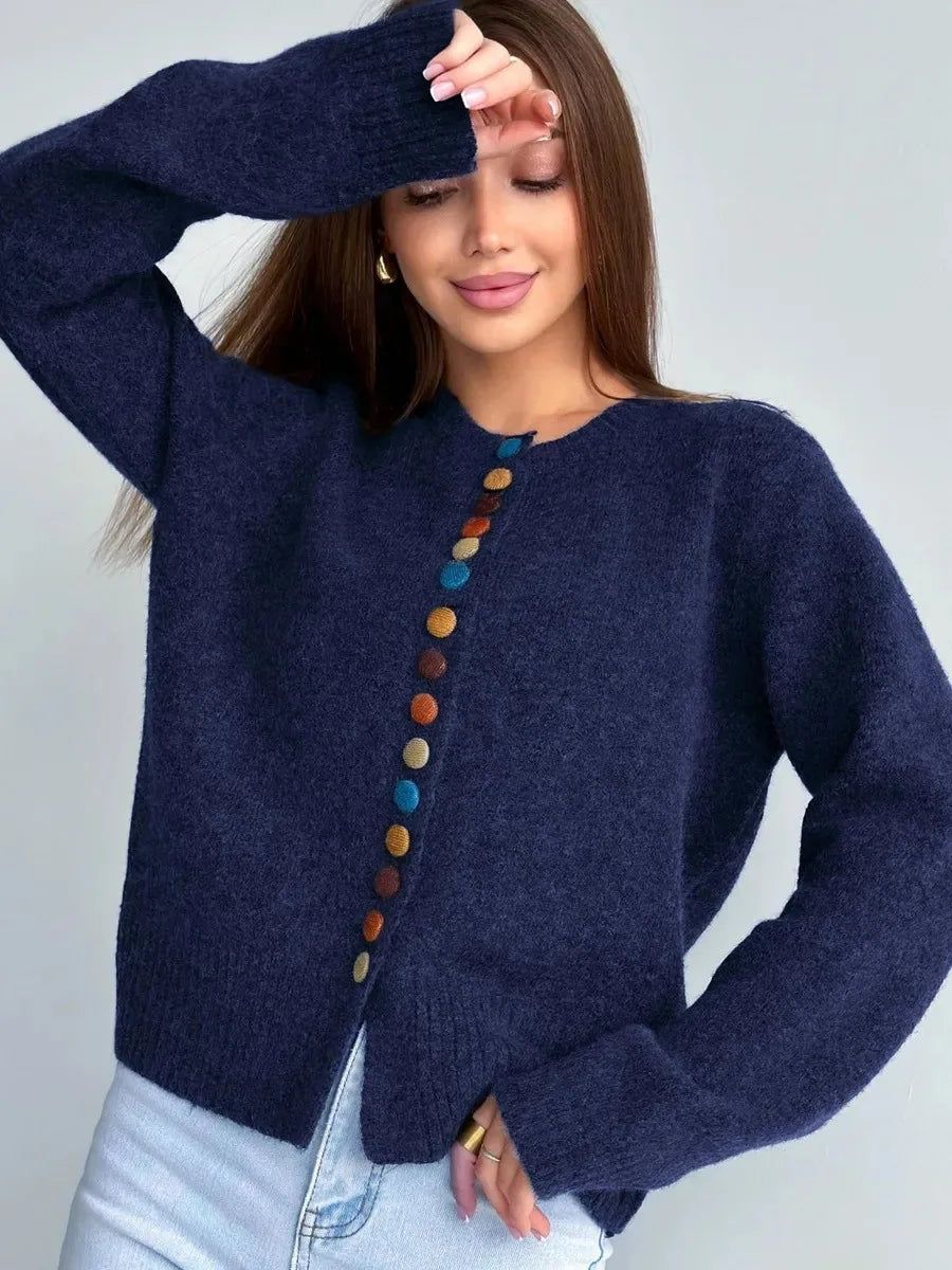 Kvinders Cardigan med Knap Accent Vest-inspireret Stil 2