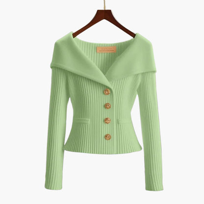 Kvinders Cardigan med Ribkant og Knap 7