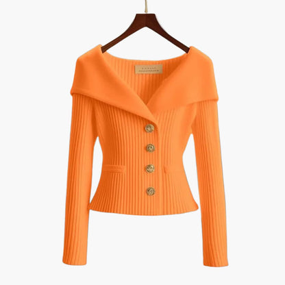 Kvinders Cardigan med Ribkant og Knap 8