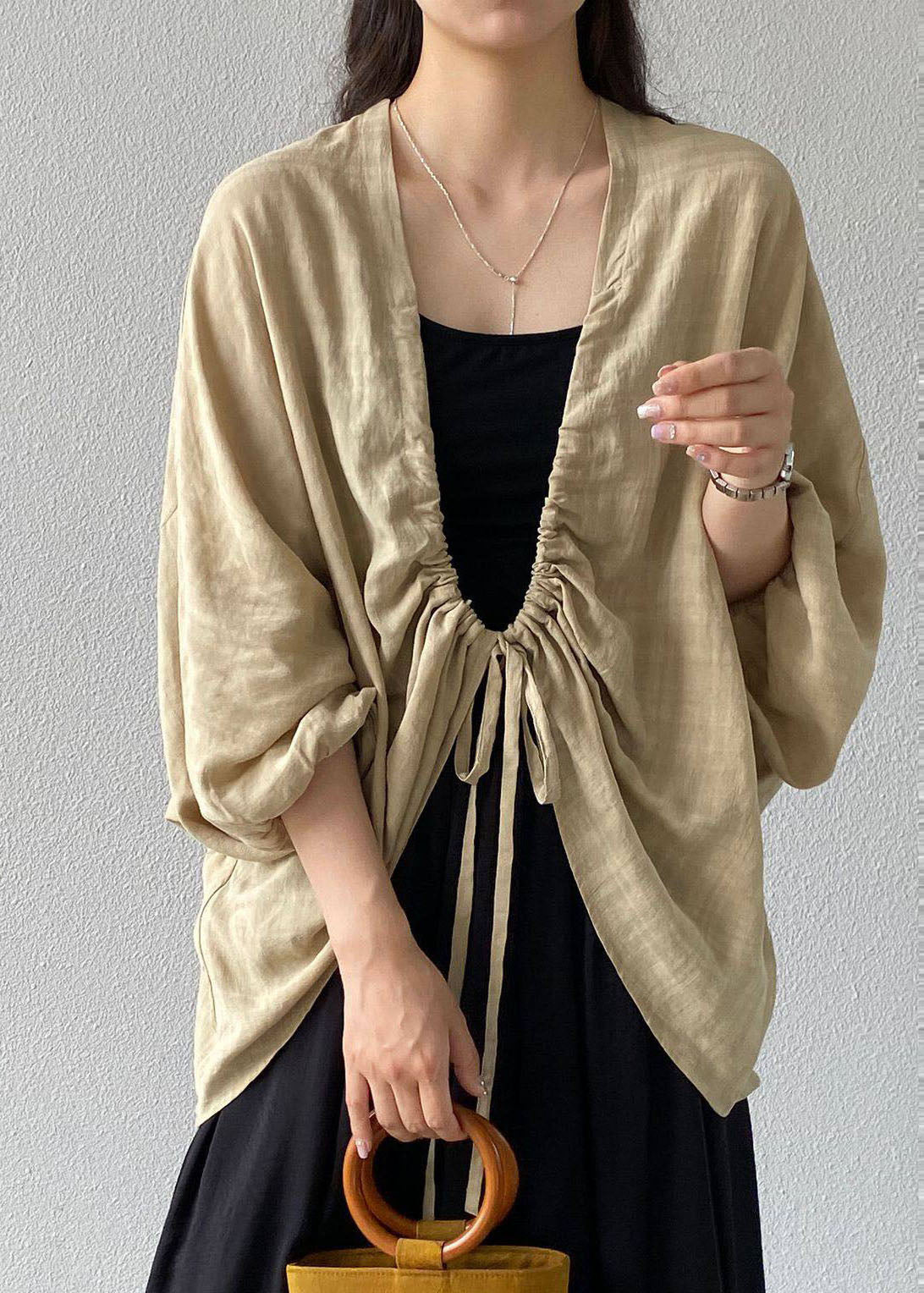 Kvinders Cardigan med Snørebånd i Khaki Stil 1