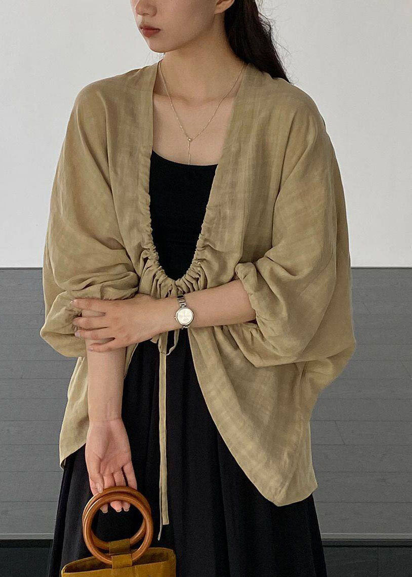 Kvinders Cardigan med Snørebånd i Khaki Stil 2