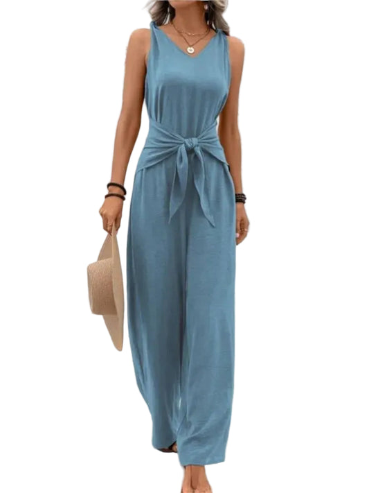 Kvinders Casual Jumpsuit med V-hals og Brede Ben 0