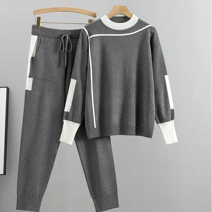 Kvinders Casual Lounge Sæt med Sweater og Bukser 1