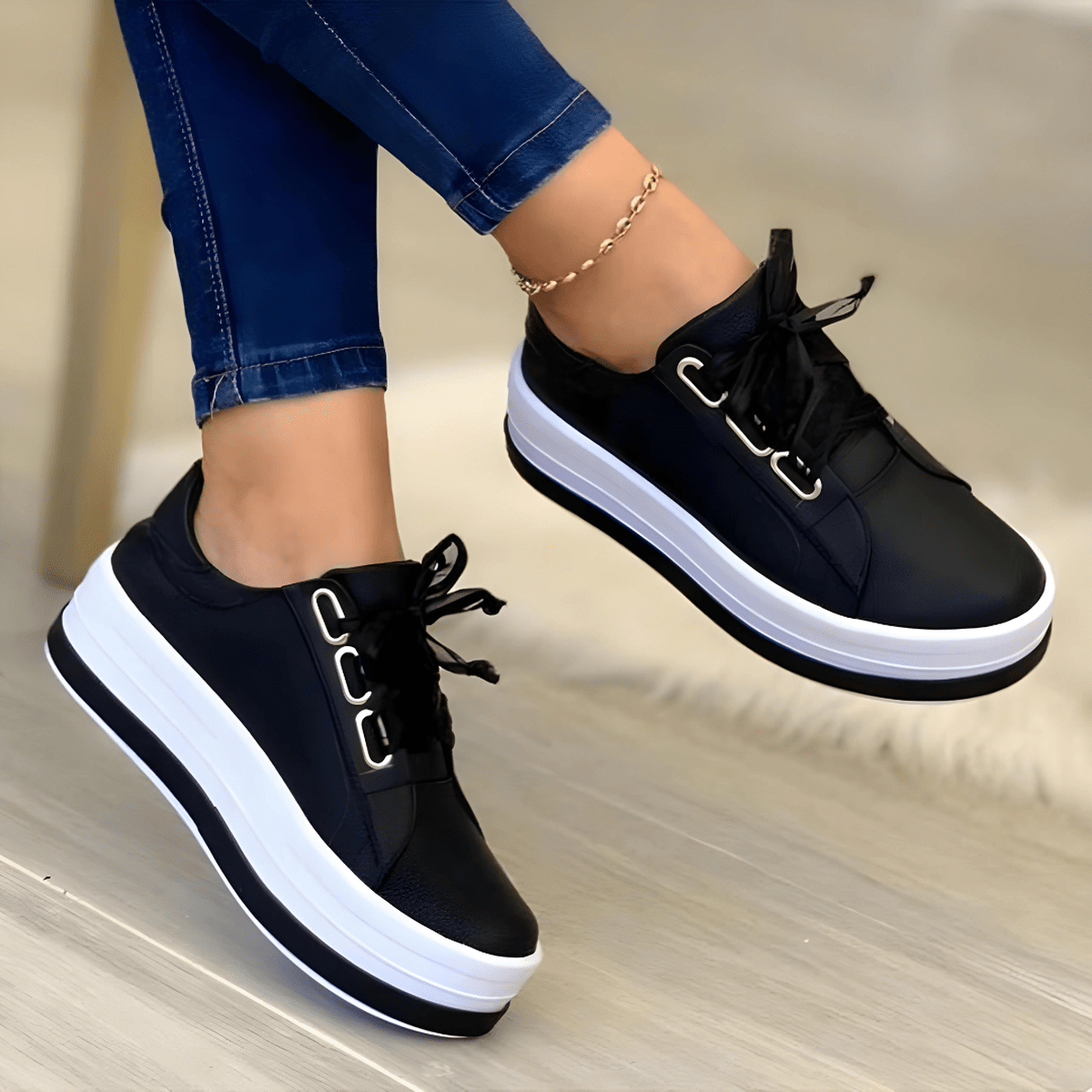Kvinders Casual Sneakers med Forhøjet Sål 1