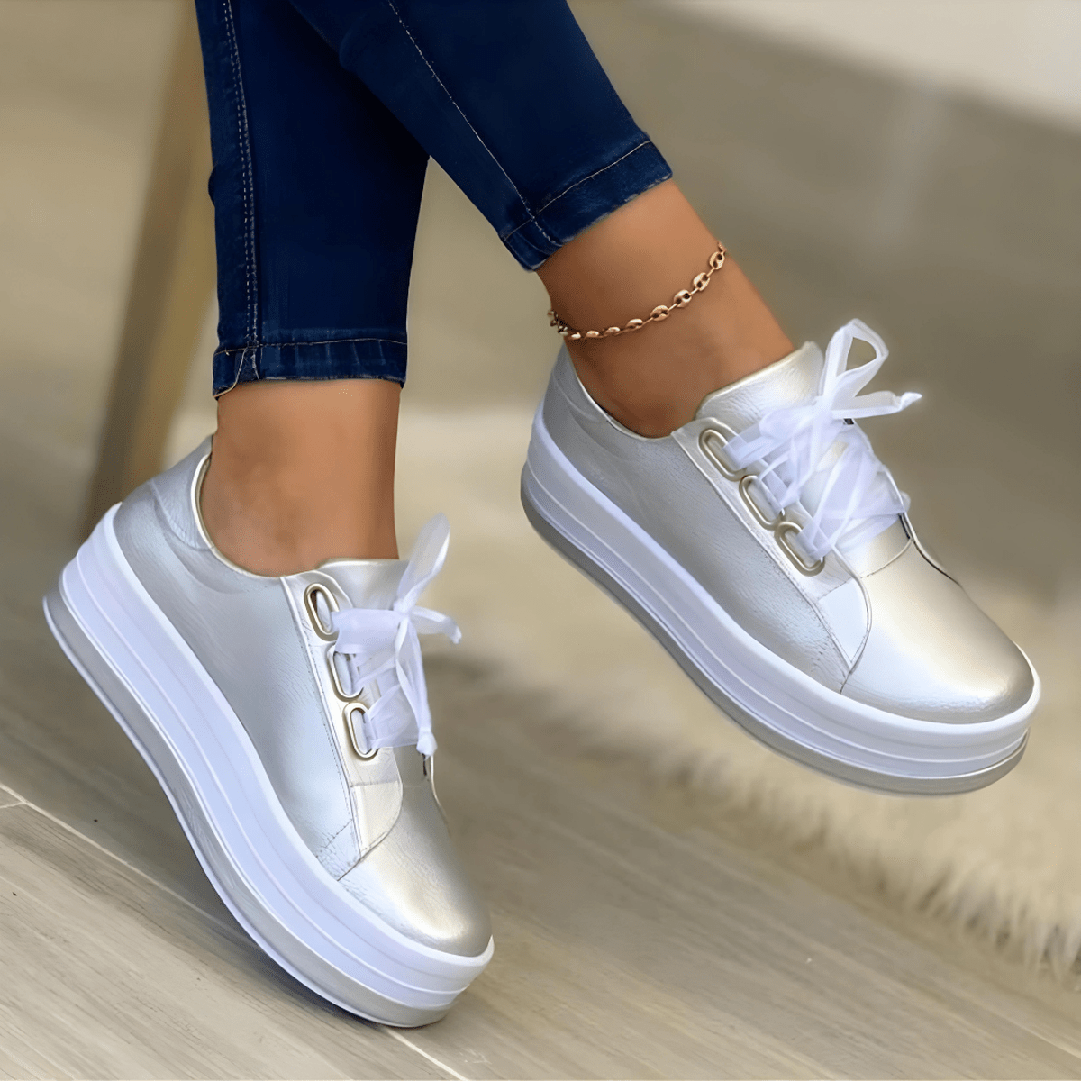 Kvinders Casual Sneakers med Forhøjet Sål 2