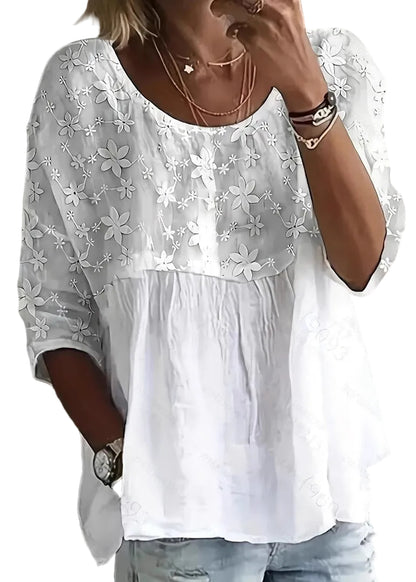 Kvinders Casual Top Blomsterdesign med O-Hals 0