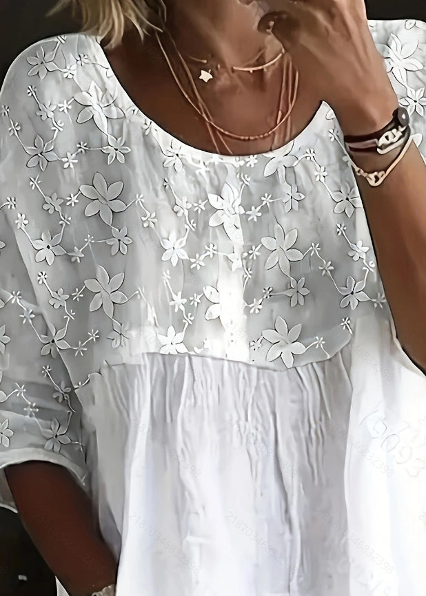 Kvinders Casual Top Blomsterdesign med O-Hals 1
