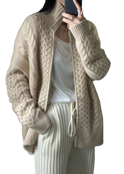 Kvinders Casual Uld Knit Jakke med Lynlås 0