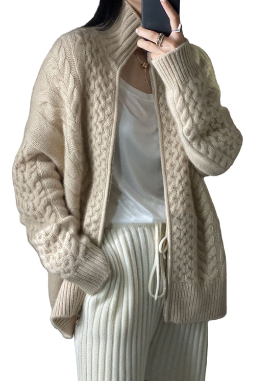 Kvinders Casual Uld Knit Jakke med Lynlås 0