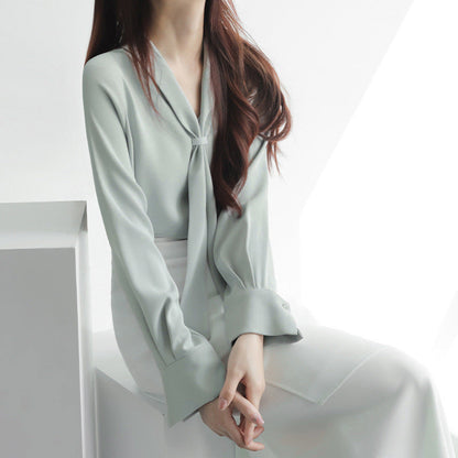 Kvinders Chiffon Bluse med Sløjfe 7