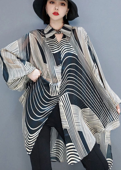 Kvinders Chiffon Skjorte Bluse med Stribet Design 2