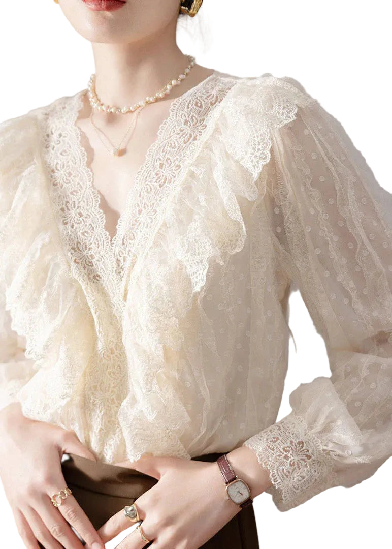 Kvinders Chiffon Skjorte V-hals Patchwork Design 0