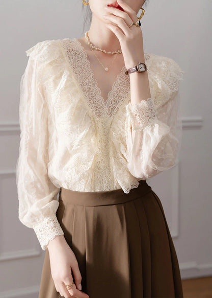 Kvinders Chiffon Skjorte V-hals Patchwork Design 1