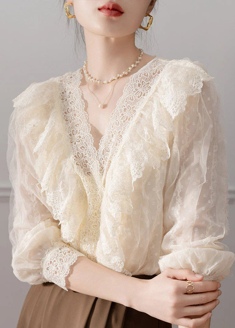Kvinders Chiffon Skjorte V-hals Patchwork Design 2