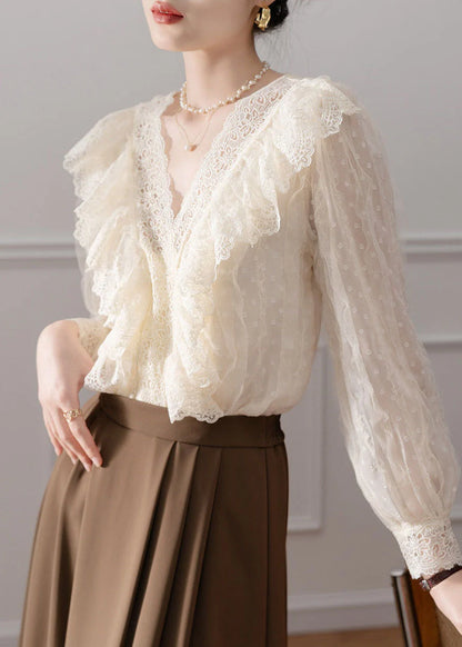Kvinders Chiffon Skjorte V-hals Patchwork Design 3