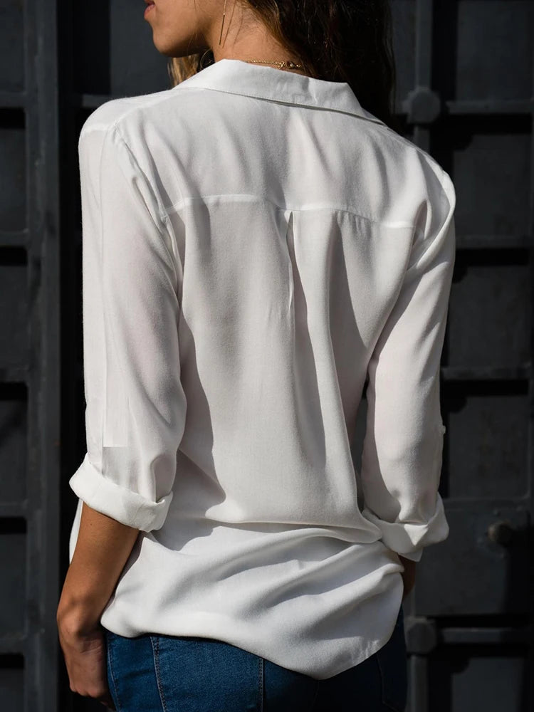 Kvinders Chiffonbluse Løs V-hals 4